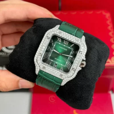 Cartier Santos De Cartier WSSA0062 Green Dial Full Moissanite Miyota.9015 - VIP Version